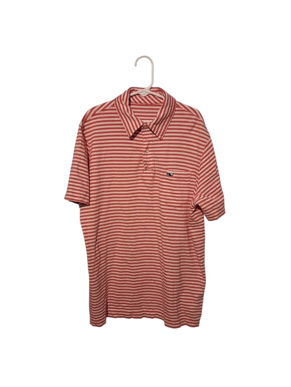 Vineyard Vines Boys Size L Pink White Striped Polo Shirt Pima Cotton Preppy